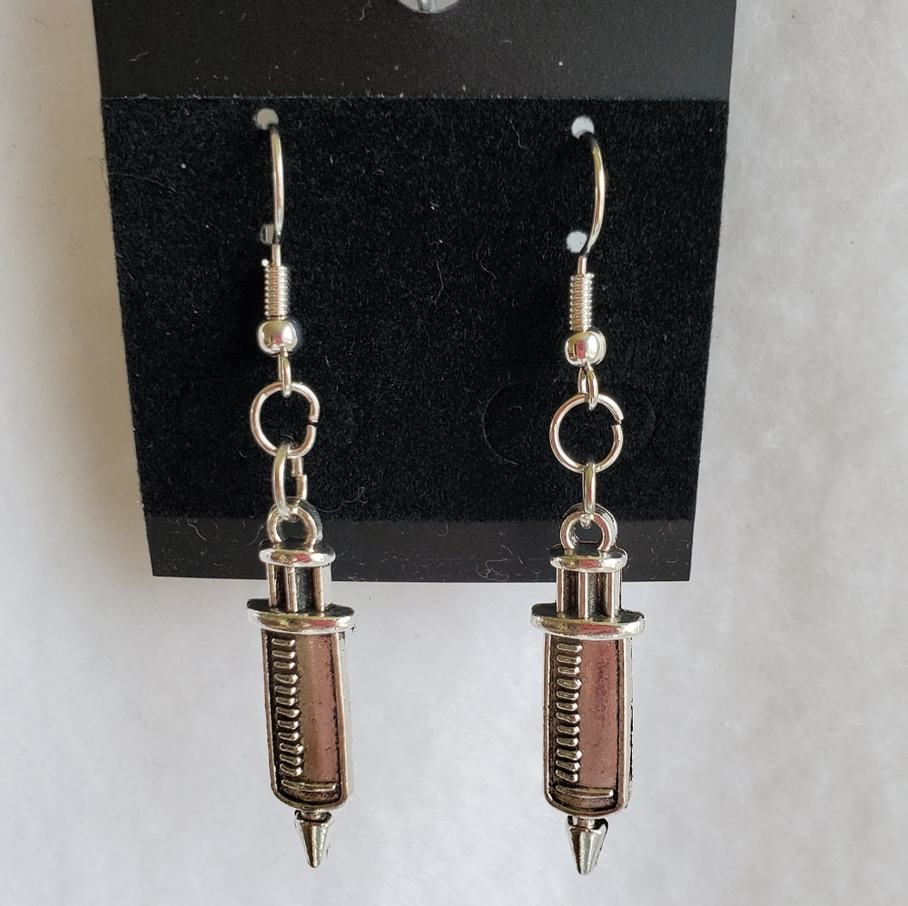 Womens silver medical professional earrings